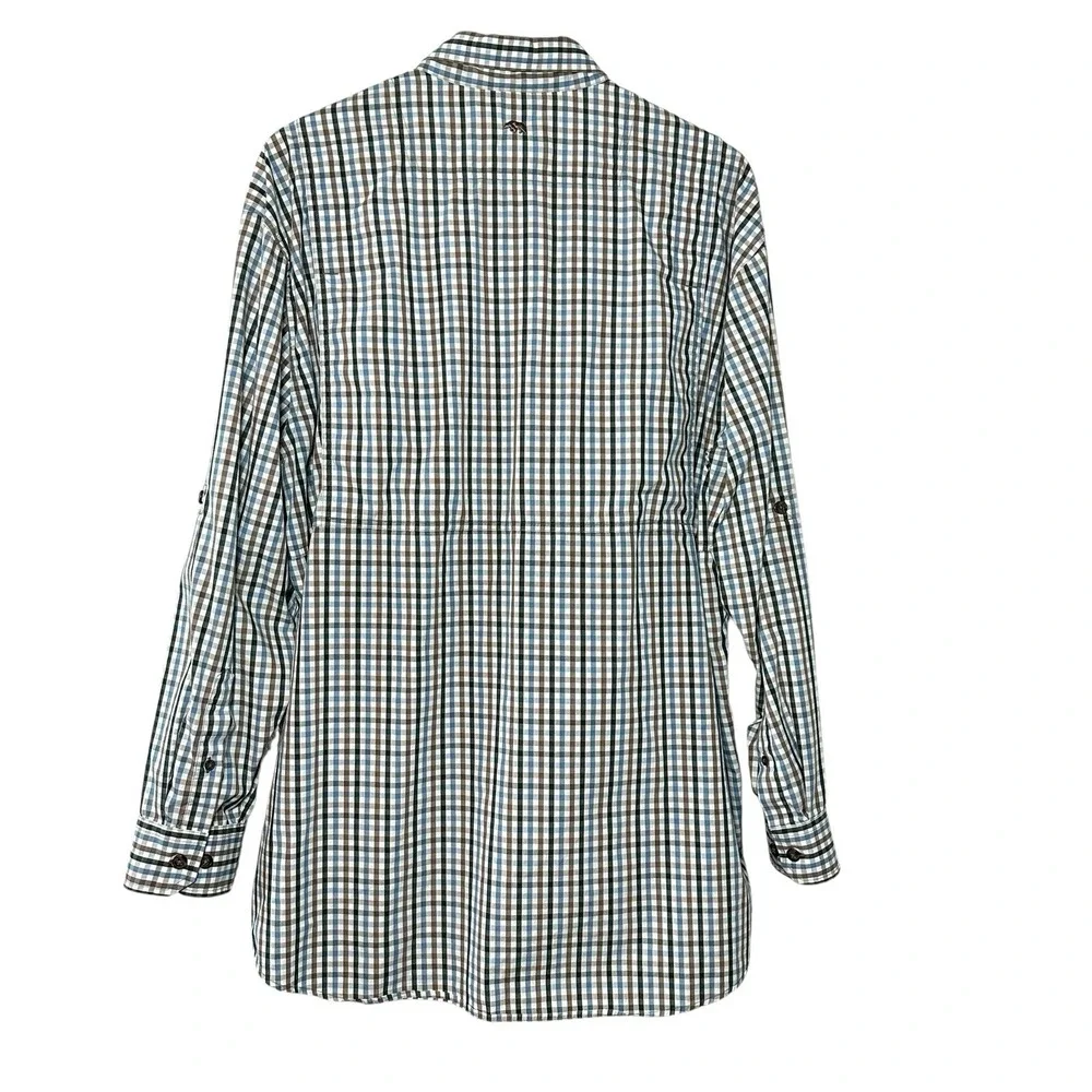 Onward‎ Reserve XL Gingham Shirt Blue Brown Plaid Outdoor Vented Fishing Cotton